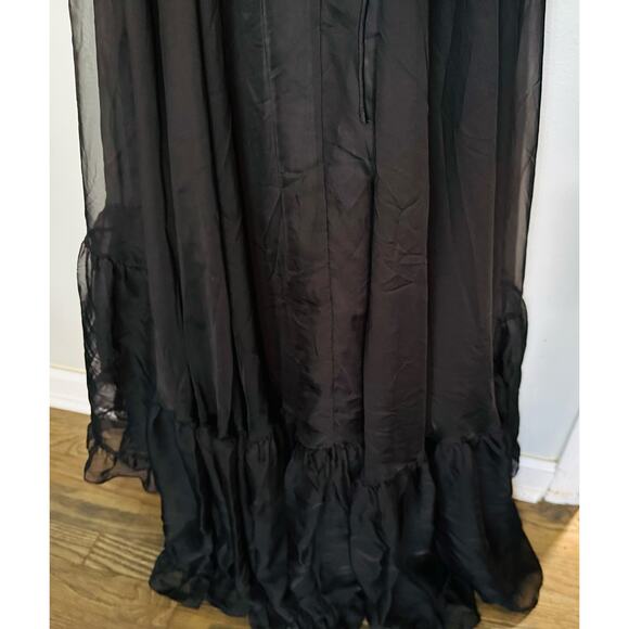 MAC DUGGAL Ieena Black Chiffon Lace Up Back Cut Out Middle Gown Dress Size 6 - Picture 14 of 16